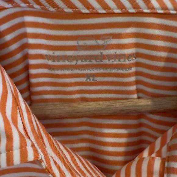 Vineyard Vines Orange White Striped Performance Polo Golf Dress Shirt Size XL - Picture 3 of 4